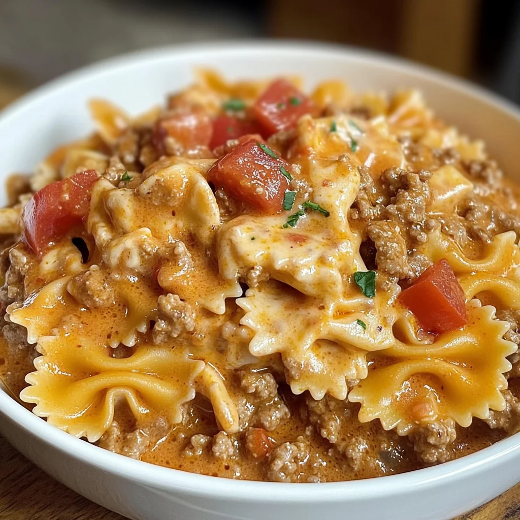 Bowtie Pasta With Creamy Velveeta Beef Sauce