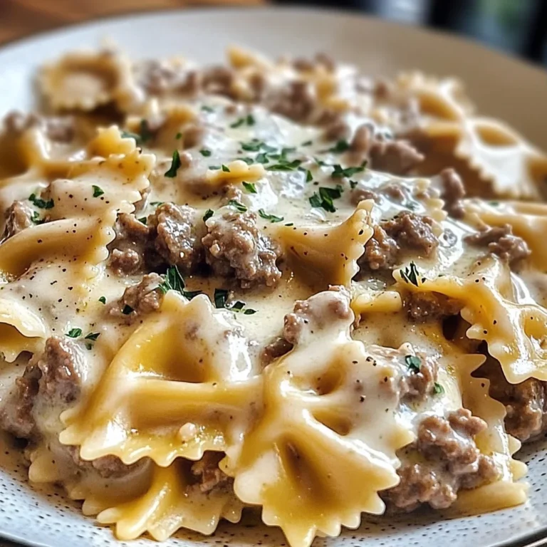 Cheesy Beef Bowtie Pasta In Rich Alfredo Sauce