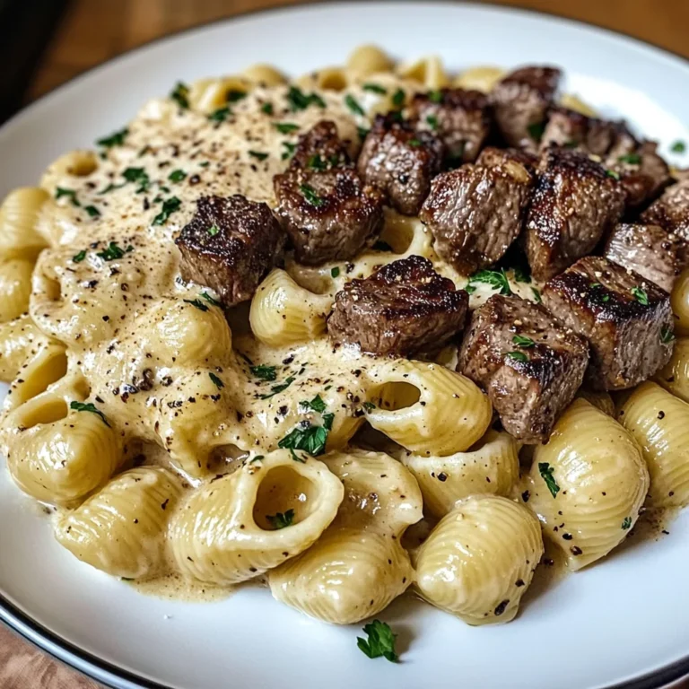 Creamy Parmesan Shell Pasta With Garlic Butter Steak Cubes