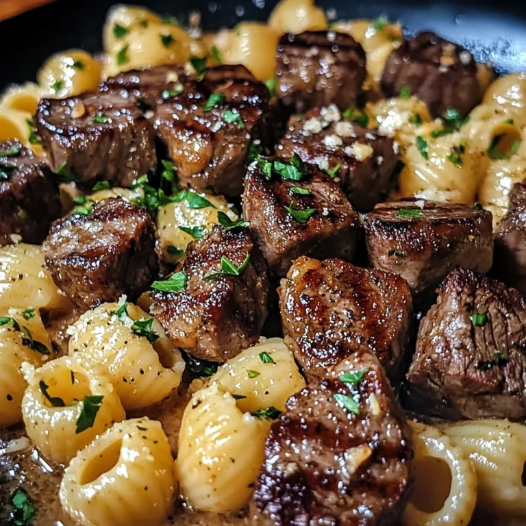 Garlic Butter Steak Bites With Creamy Parmesan Shell Pasta