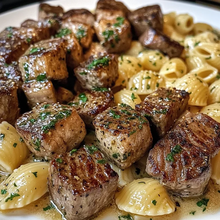 Garlic Herb Steak Cubes With Creamy Shell Pasta