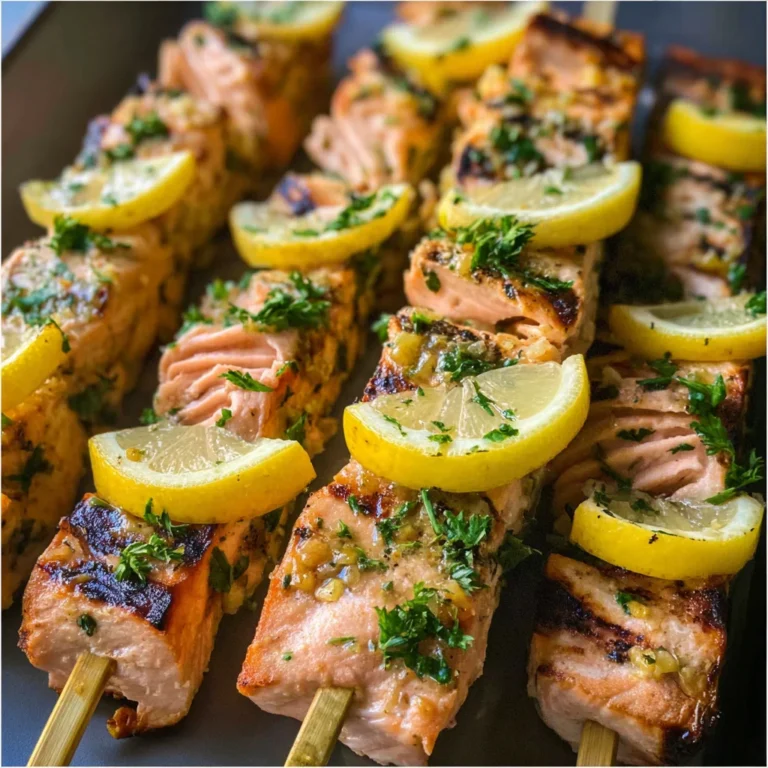 Grilled Salmon Skewers with Garlic and Dijon