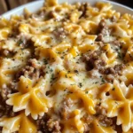 Just Made This Garlic Butter Beef & Cheesy Bowtie Pasta,