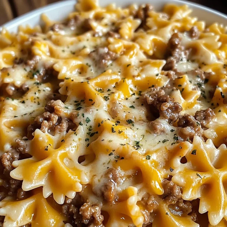 Just Made This Garlic Butter Beef & Cheesy Bowtie Pasta,