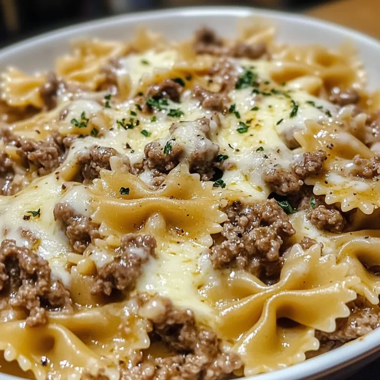Savory Beef And Bowtie Pasta In Alfredo Sauce