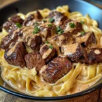 Smoky Cajun Steak Tips Over Velvety Fettuccine