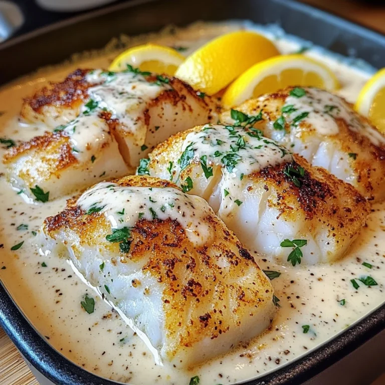 Baked Cod With Creamy Garlic Sauce & Lemon