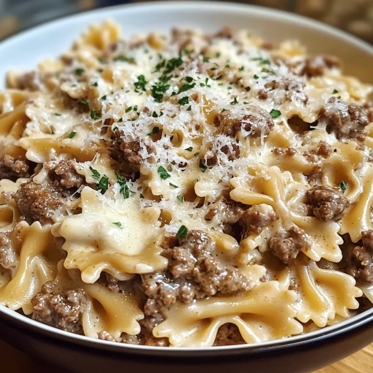 Beef & Bowtie Pasta In Creamy Alfredo Sauce