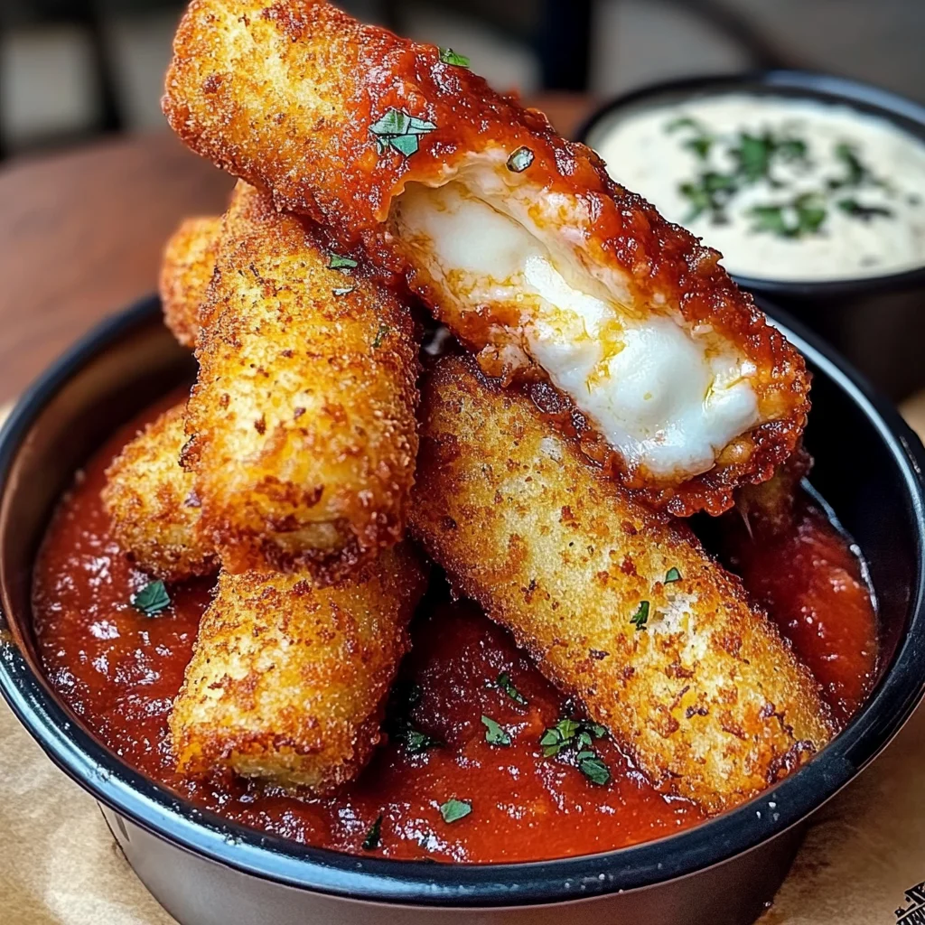 Crispy Mozzarella Sticks With Marinara Sauce & Creamy Dip