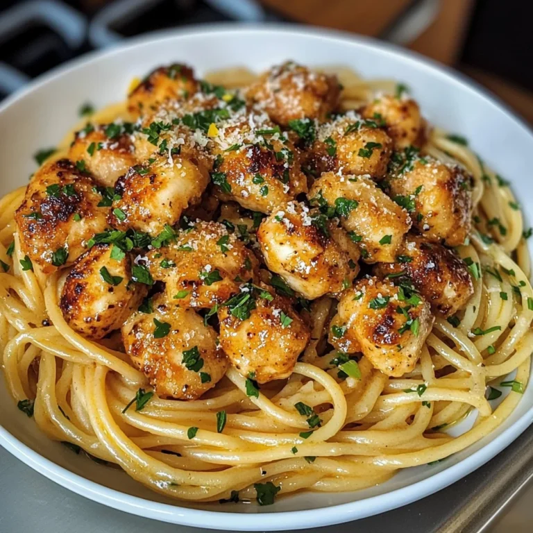 Garlic Butter Chicken Bites With Lemon Parmesan Spaghetti