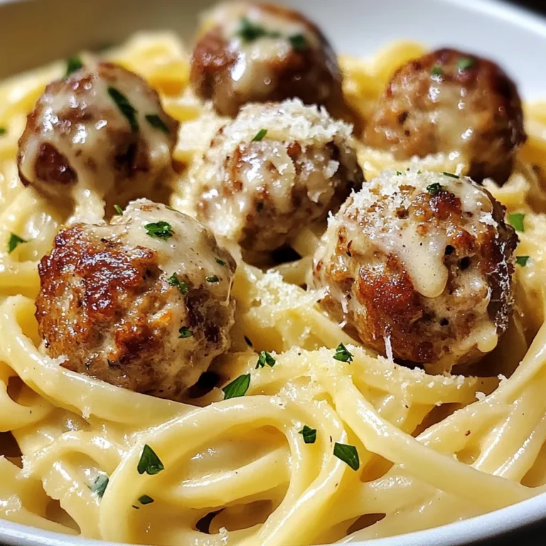 Garlic Butter Meatballs Over Creamy Parmesan Linguine