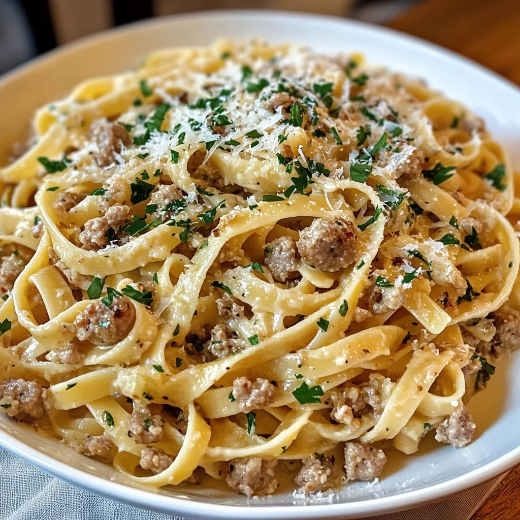 Garlic Butter Sausage Fettuccine Pasta