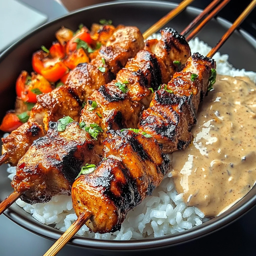 Grilled Chicken Skewers With Coconut Rice & Peanut Sauce