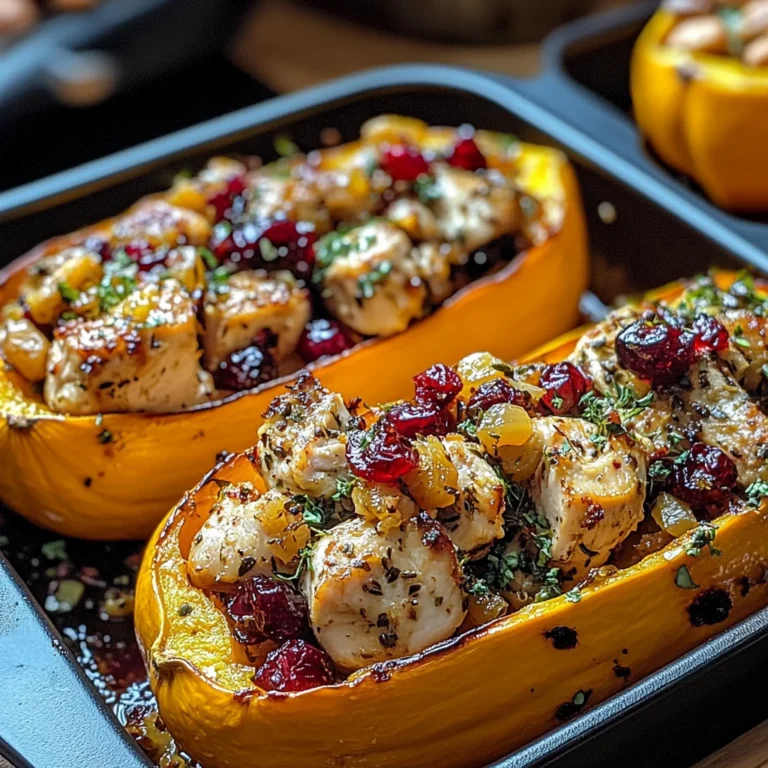 Sweet and Savory Honey Roasted Butternut Squash Stuffed with Chicken