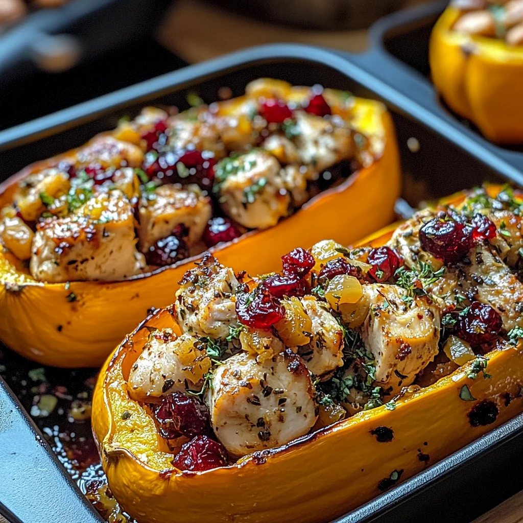 Sweet and Savory Honey Roasted Butternut Squash Stuffed with Chicken