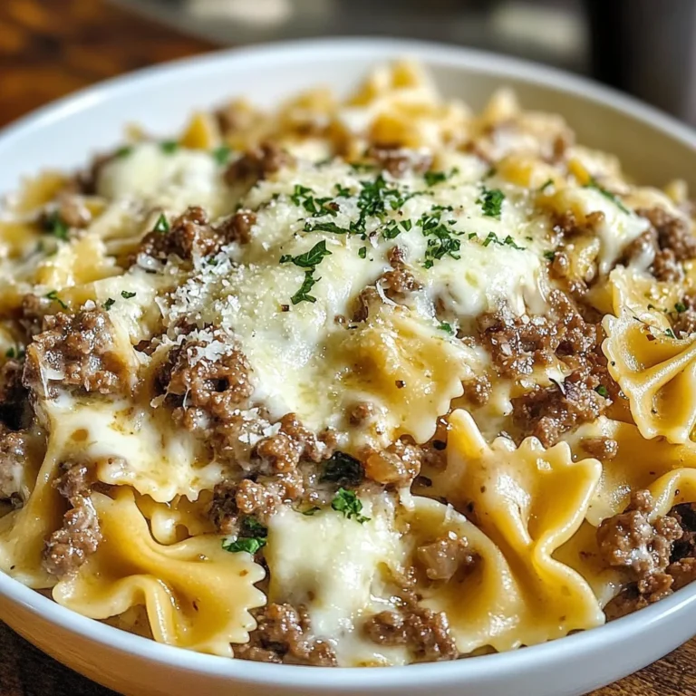 This Beef And Bowtie Pasta With Alfredo Sauce Is Everything