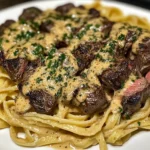 This Garlic Butter Steak With Cheesy Herb Pasta Is The
