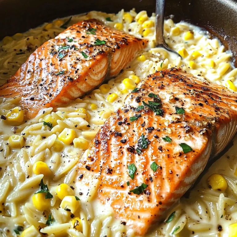 Creamed Corn Orzo with Salmon
