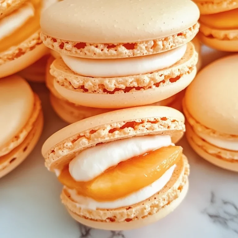 Peach Macarons with Fresh Peaches and Cream