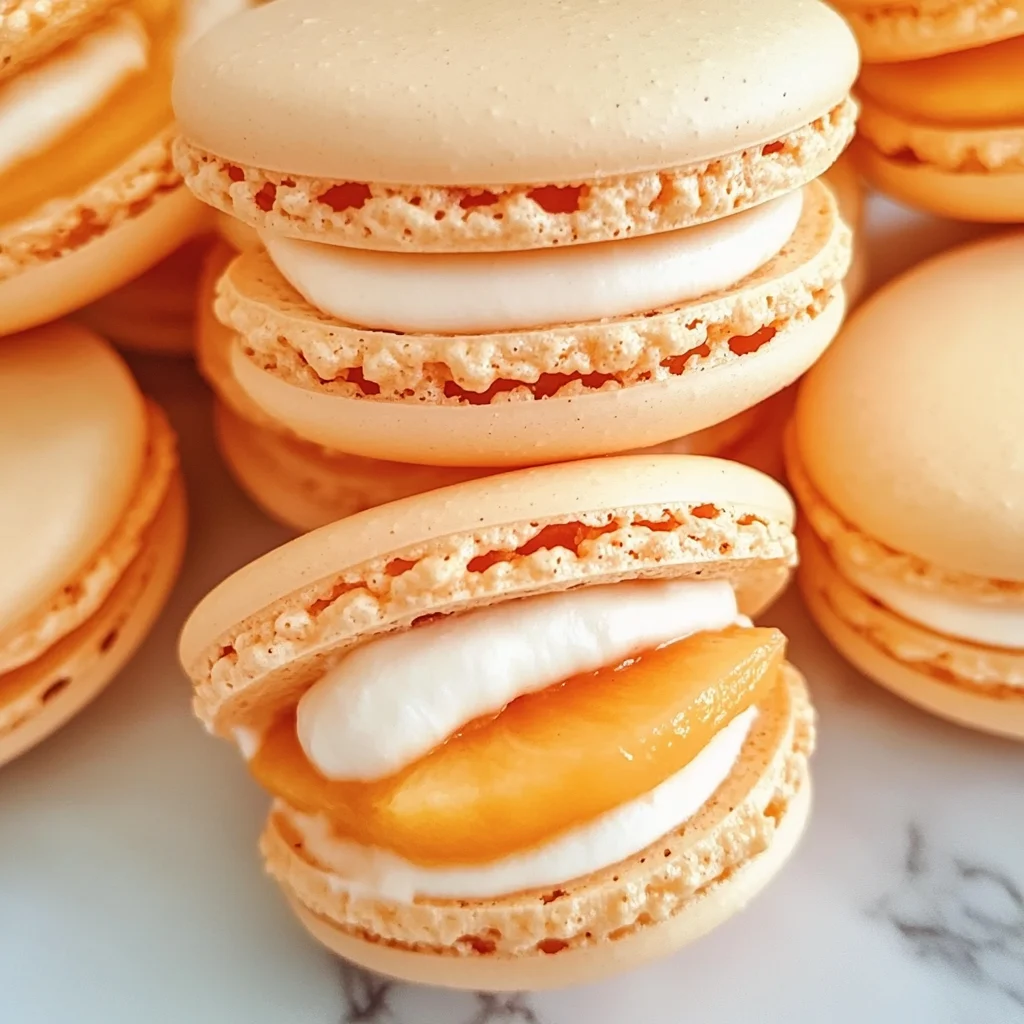 Peach Macarons with Fresh Peaches and Cream