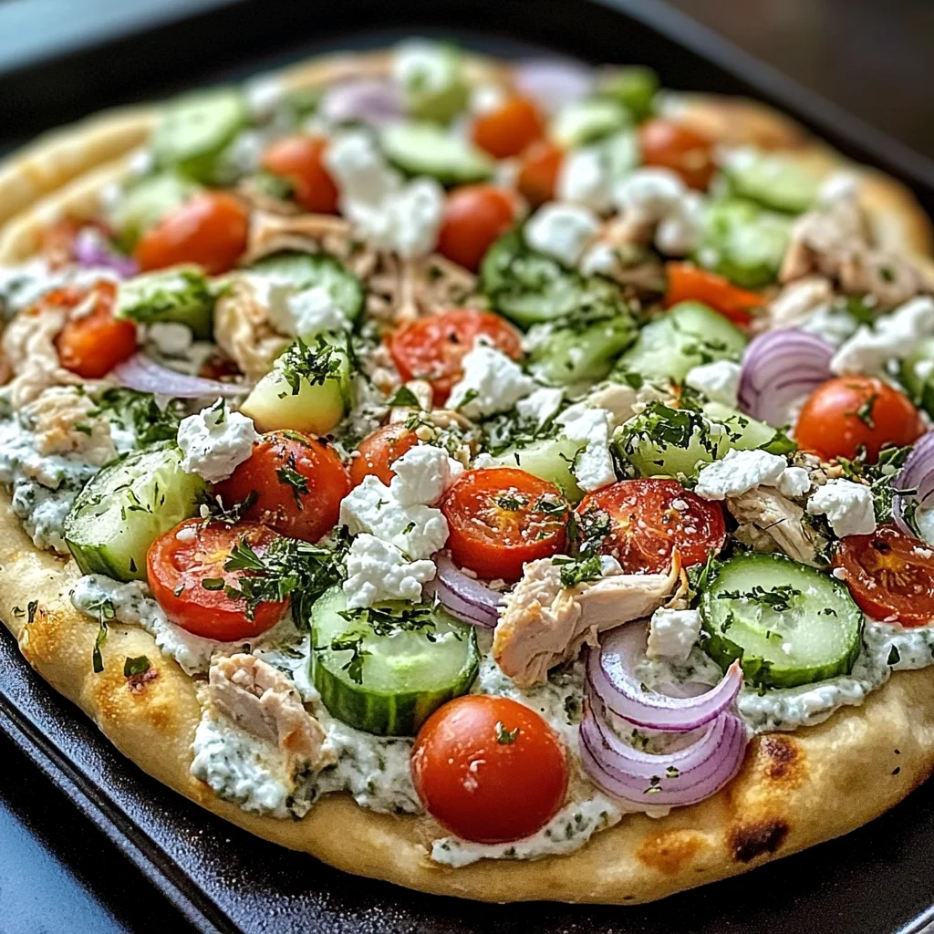 pizza topped with tzatziki sauce