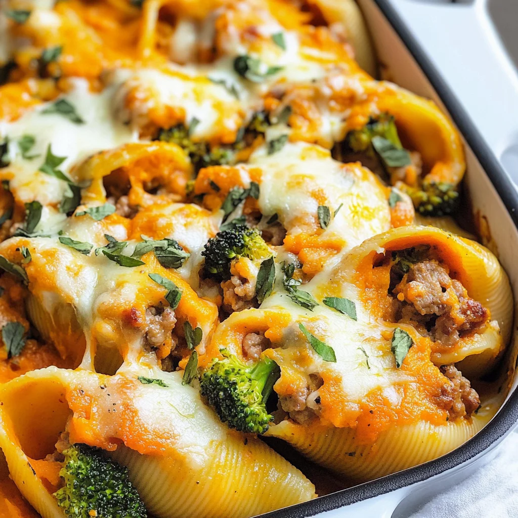 Cheesy Pumpkin and Spicy Sausage Stuffed Shells