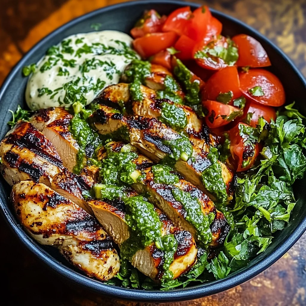 Chimichurri Grilled Chicken Bowl with Garlic Sauce
