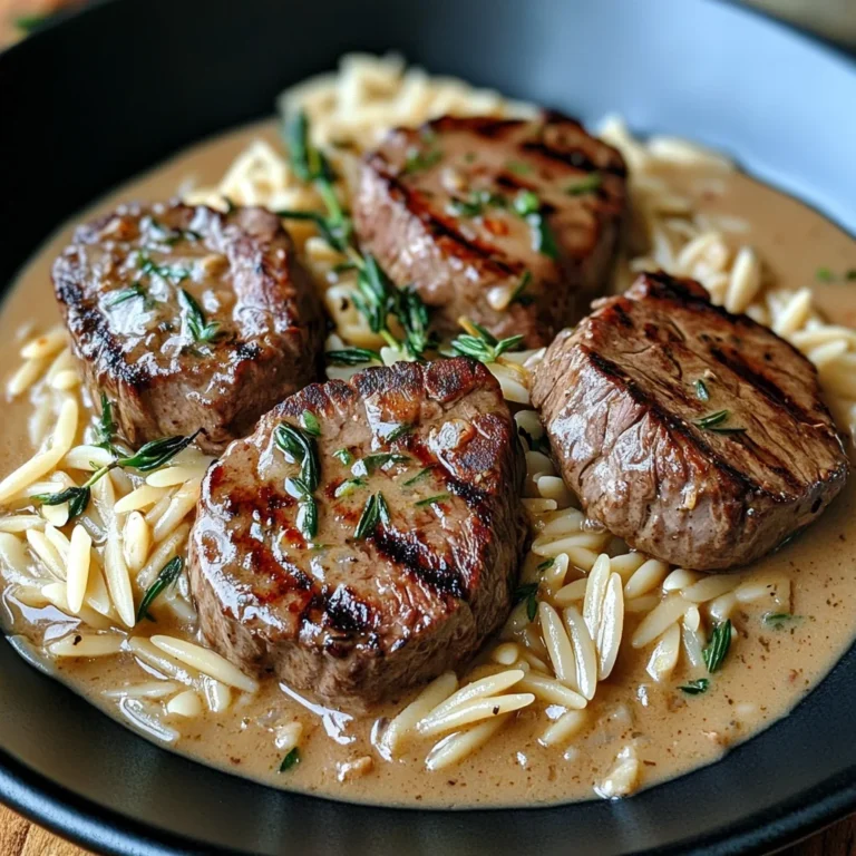 Creamy beef Tenderloin Medallions with Orzo