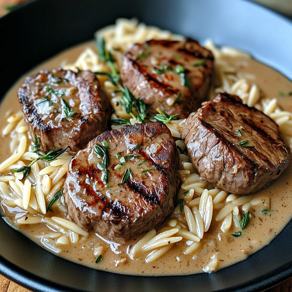 Creamy beef Tenderloin Medallions with Orzo