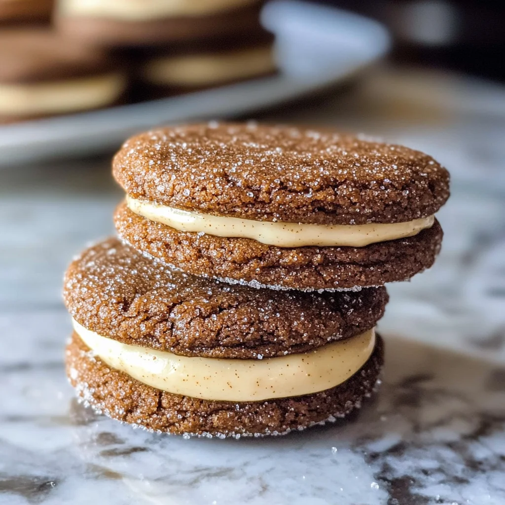 Ginger Molasses Sandwich Cookies with Eggnog Frostings