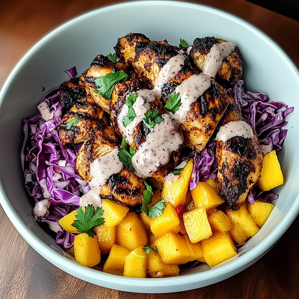 Jerk Chicken & Mango Slaw Bowls with Honey Lime Cream